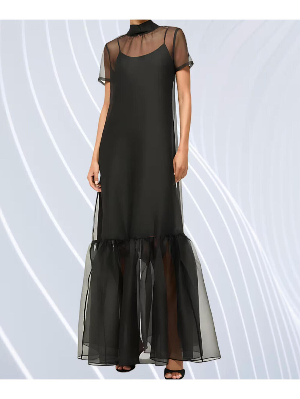 NWT STAUD Calluna Organza Neck Tie Gown Dress Designer Sheer Black Small - Picture 3 of 9
